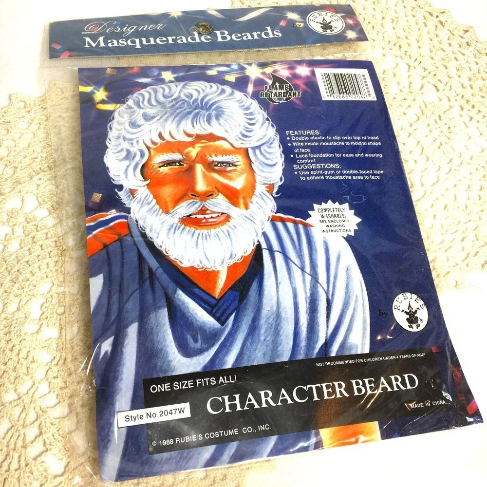 Rubies #2047 White Short Character Beard & Mustache NWT